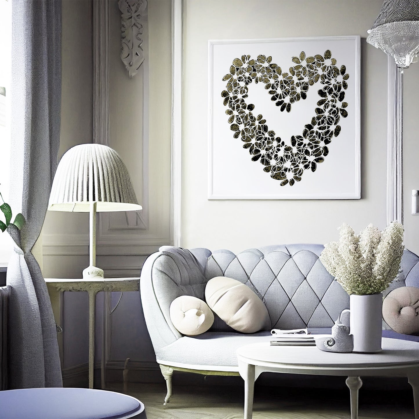 INKY YELLOW HEART floral art print