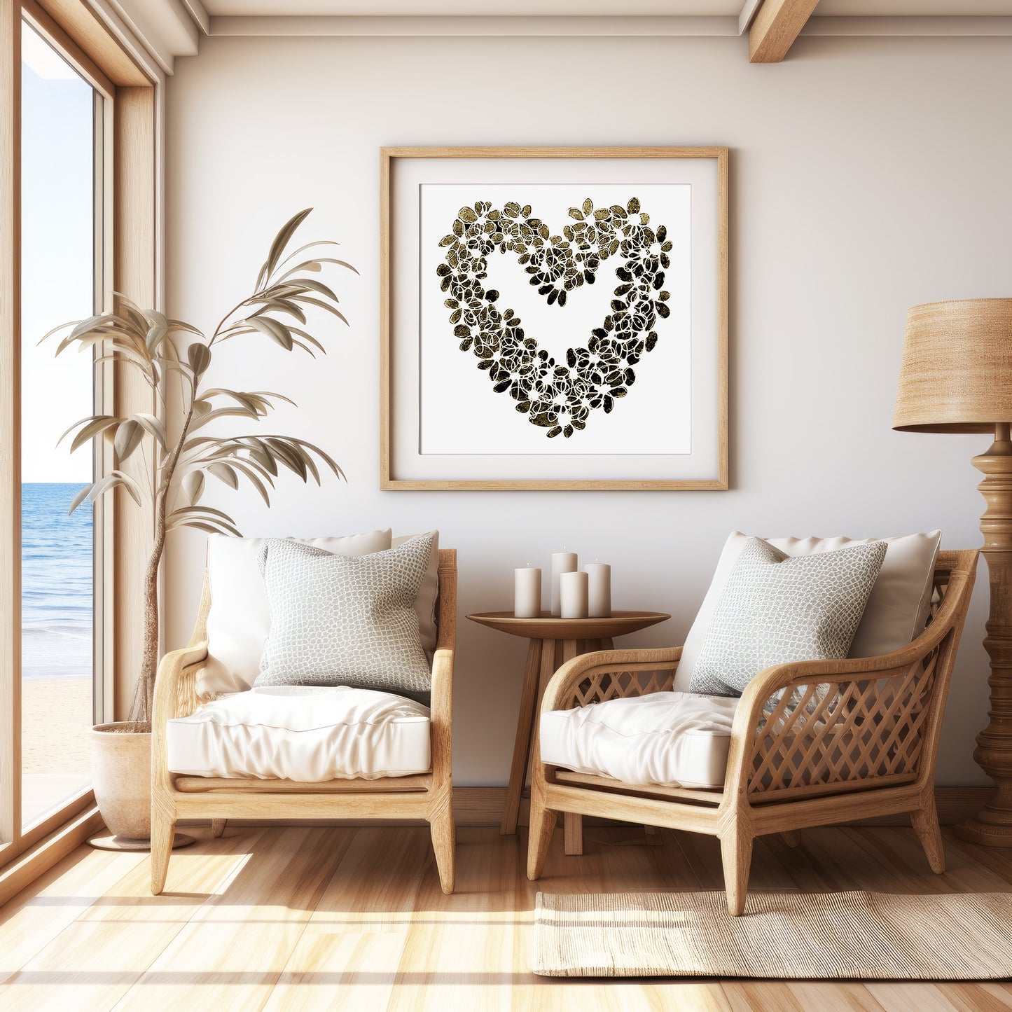 INKY YELLOW HEART floral art print