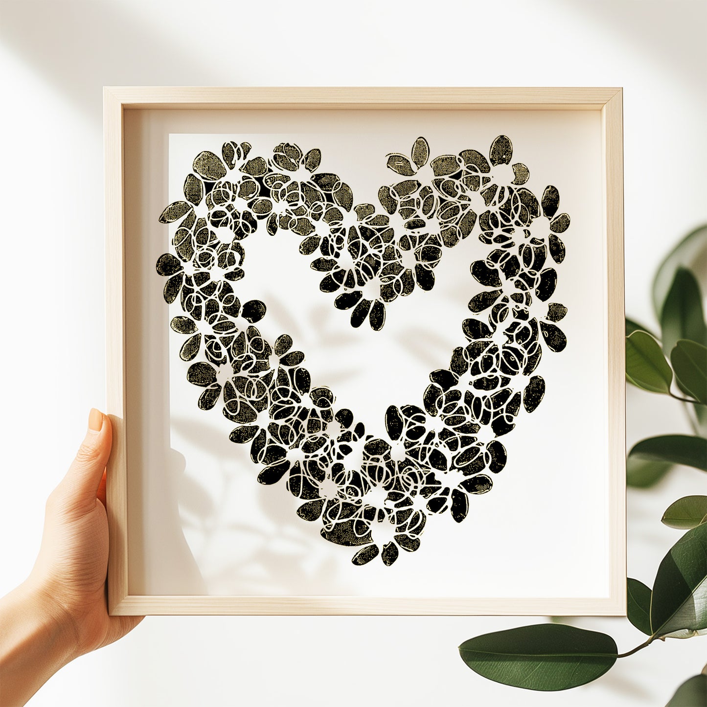 INKY YELLOW HEART floral art print