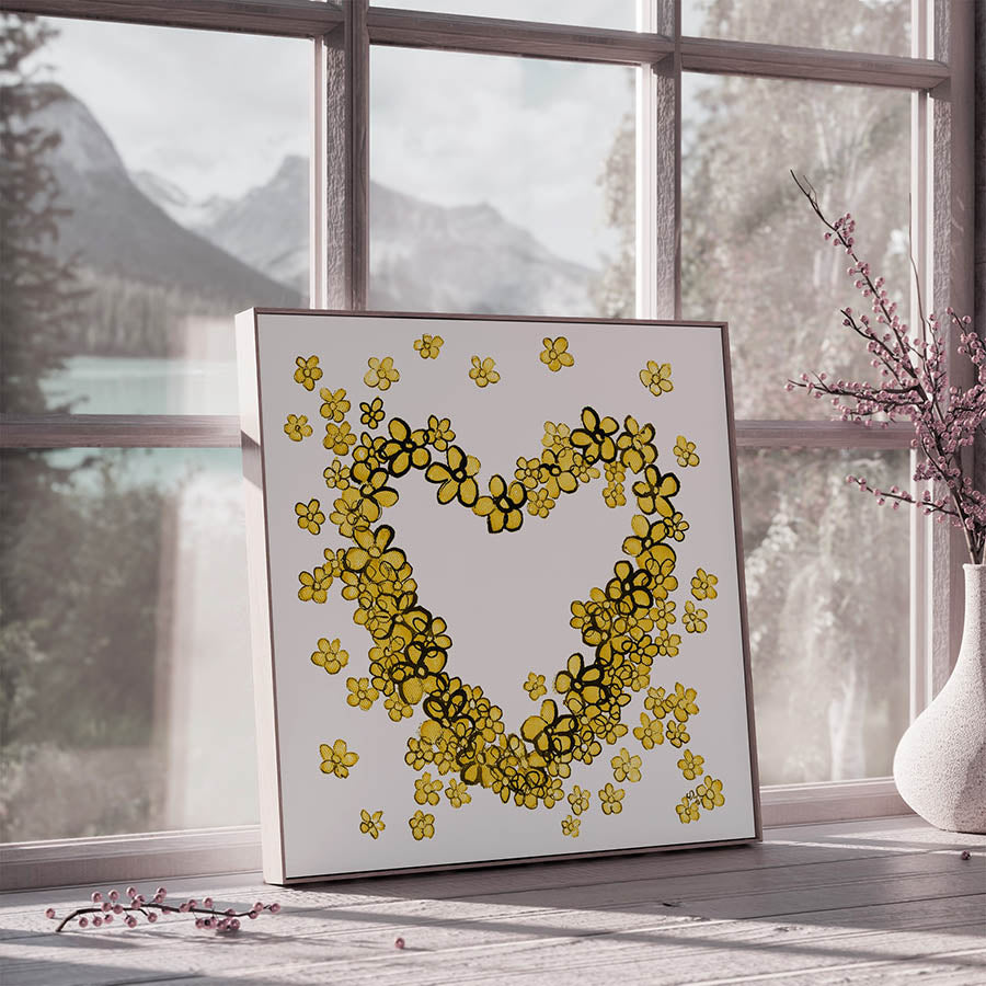 YELLOW FLORAL HEART floral art print