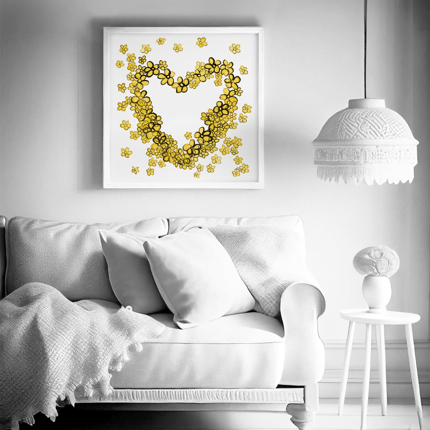 YELLOW FLORAL HEART floral art print