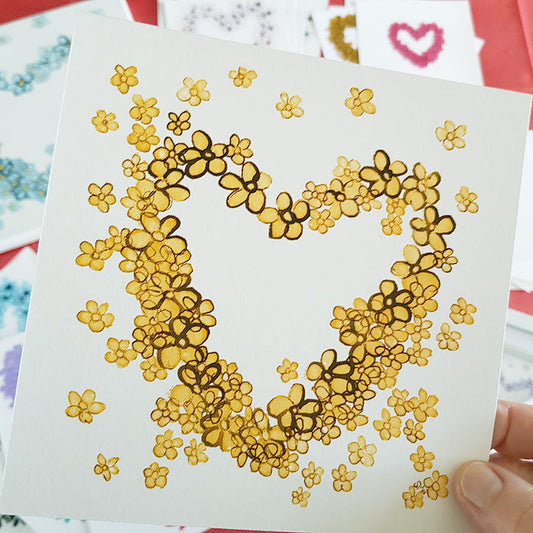 YELLOW FLORAL HEART floral art print