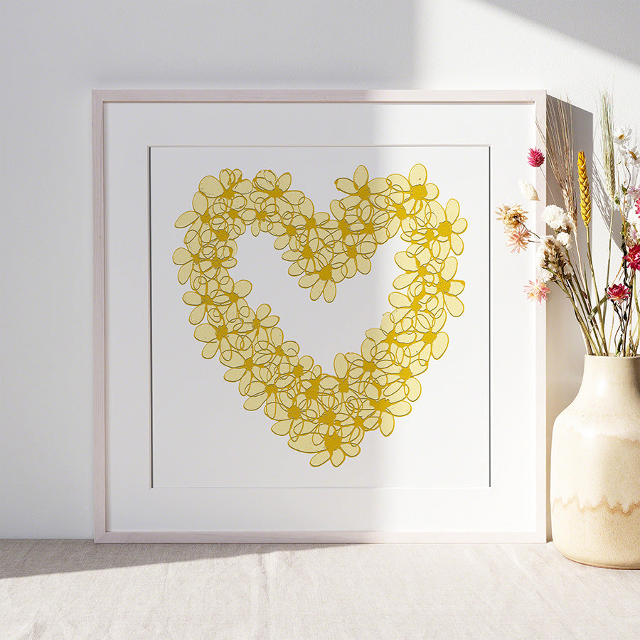 YELLOW PASTEL HEART floral art print