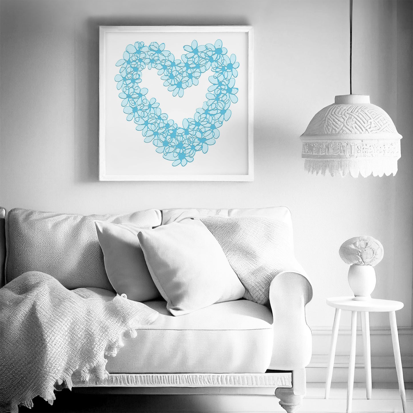 BLUE PASTEL HEART floral art print