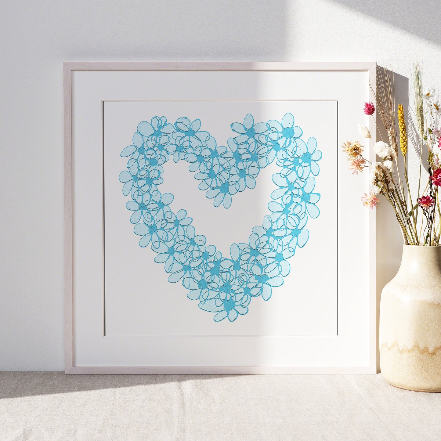 BLUE PASTEL HEART floral art print