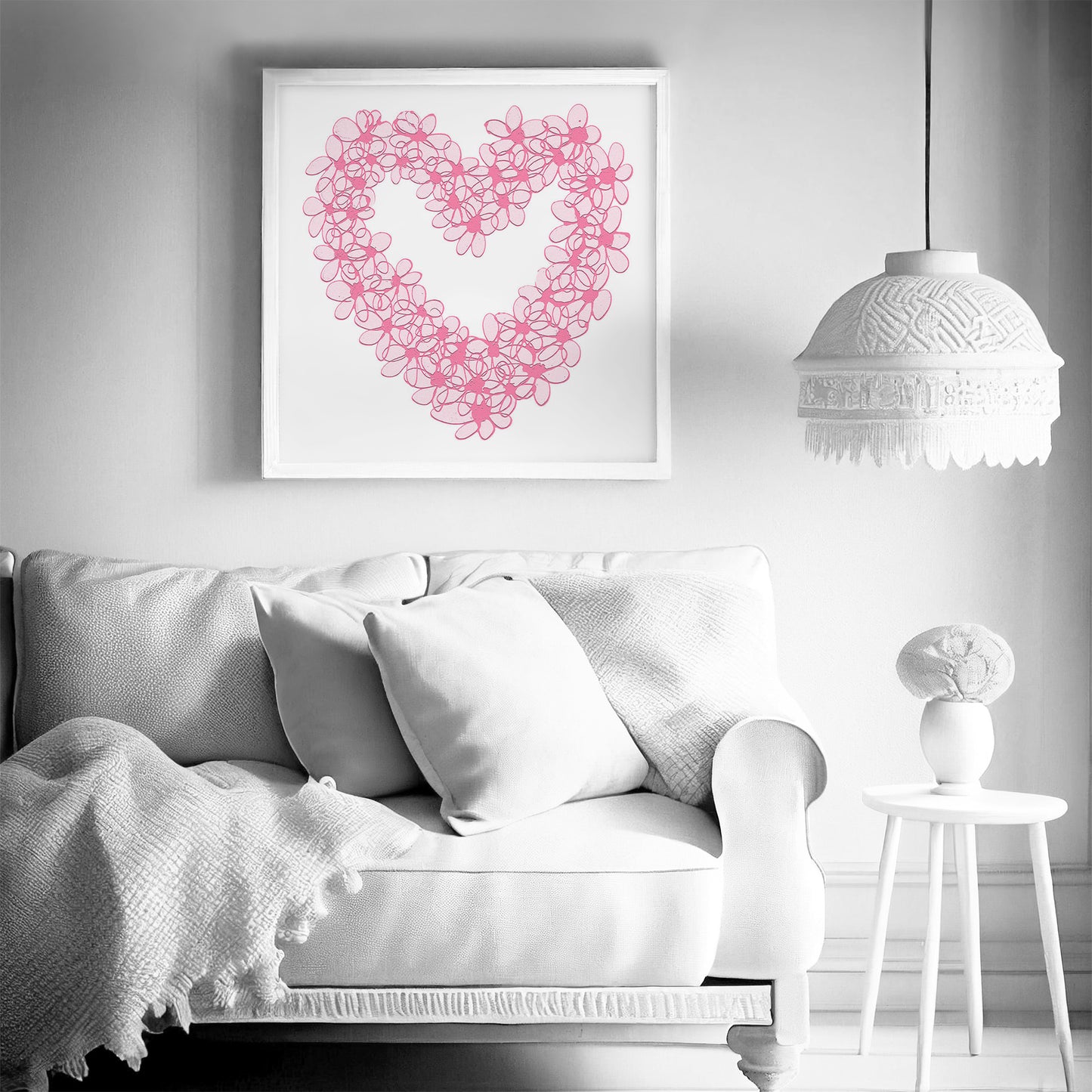 PINK PASTEL HEART floral art print