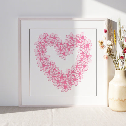 PINK PASTEL HEART floral art print