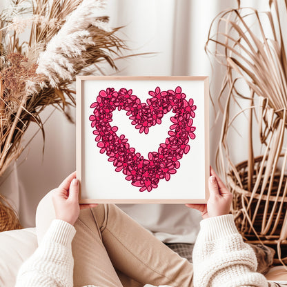 PINK SEAGLASS HEART floral art print