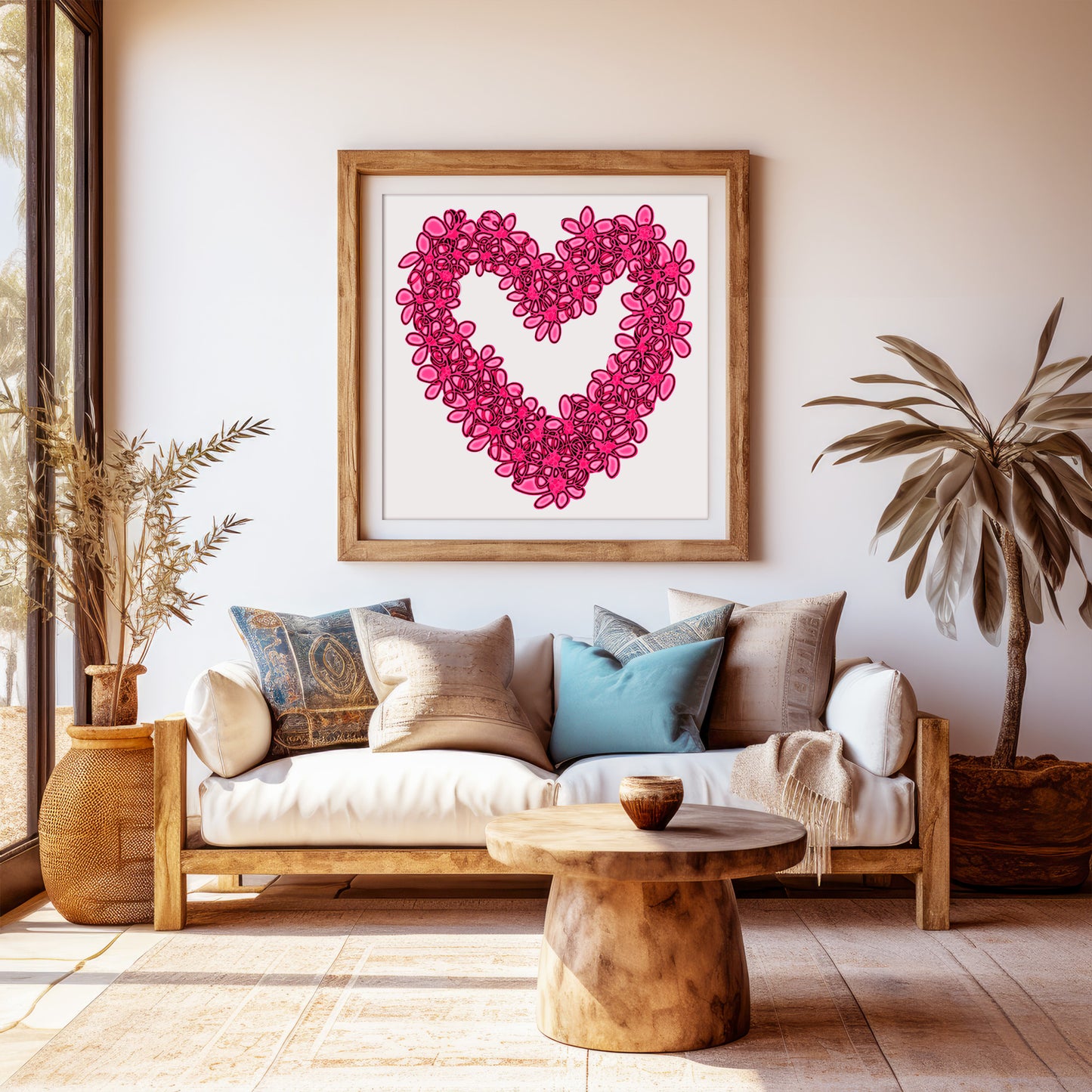 PINK SEAGLASS HEART floral art print