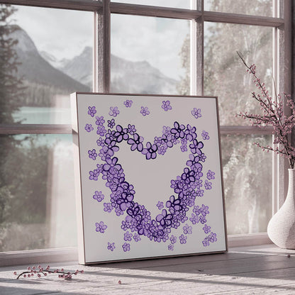 PURPLE FLORAL HEART floral art print