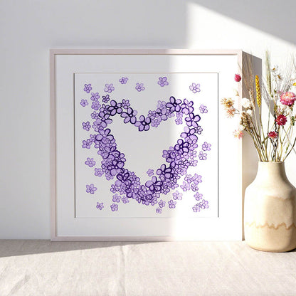 PURPLE FLORAL HEART floral art print