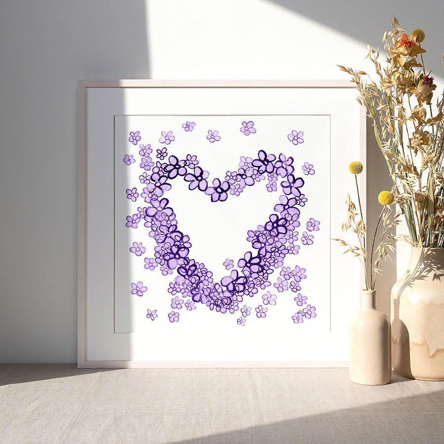 PURPLE FLORAL HEART floral art print