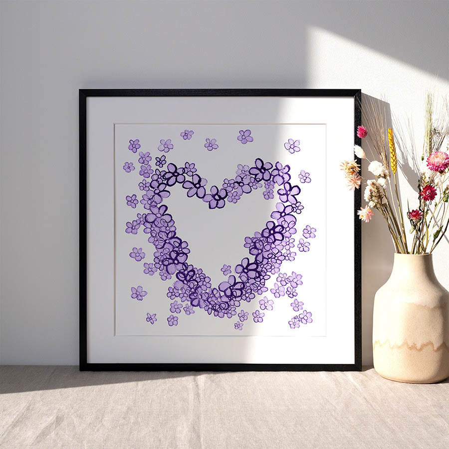 PURPLE FLORAL HEART floral art print