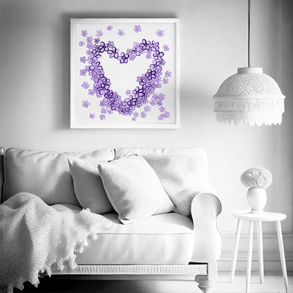 PURPLE FLORAL HEART floral art print