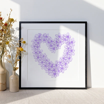 PURPLE PASTEL HEART floral art print