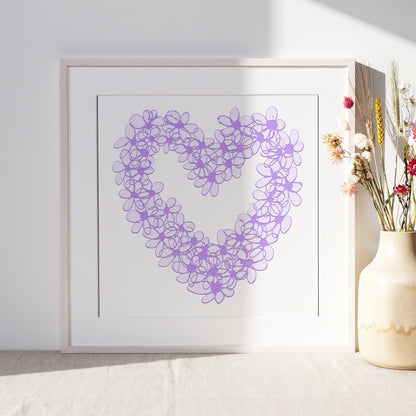 PURPLE PASTEL HEART floral art print