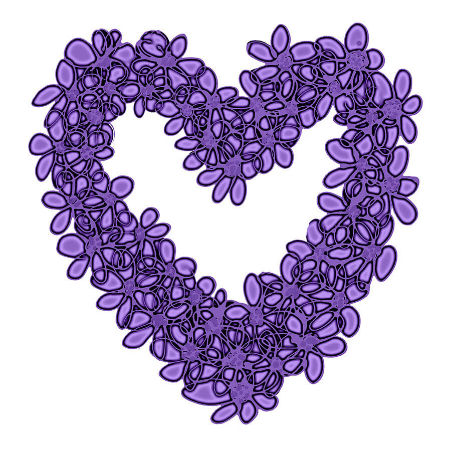 PURPLE SEAGLASS HEART floral art print