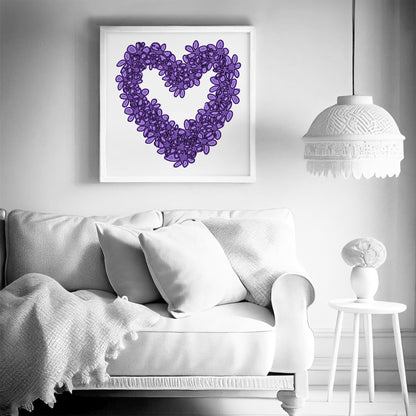 PURPLE SEAGLASS HEART floral art print