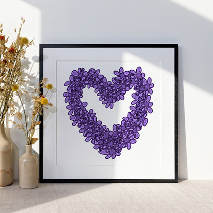 PURPLE SEAGLASS HEART floral art print