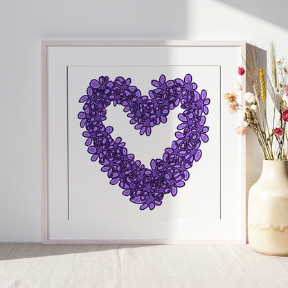 PURPLE SEAGLASS HEART floral art print