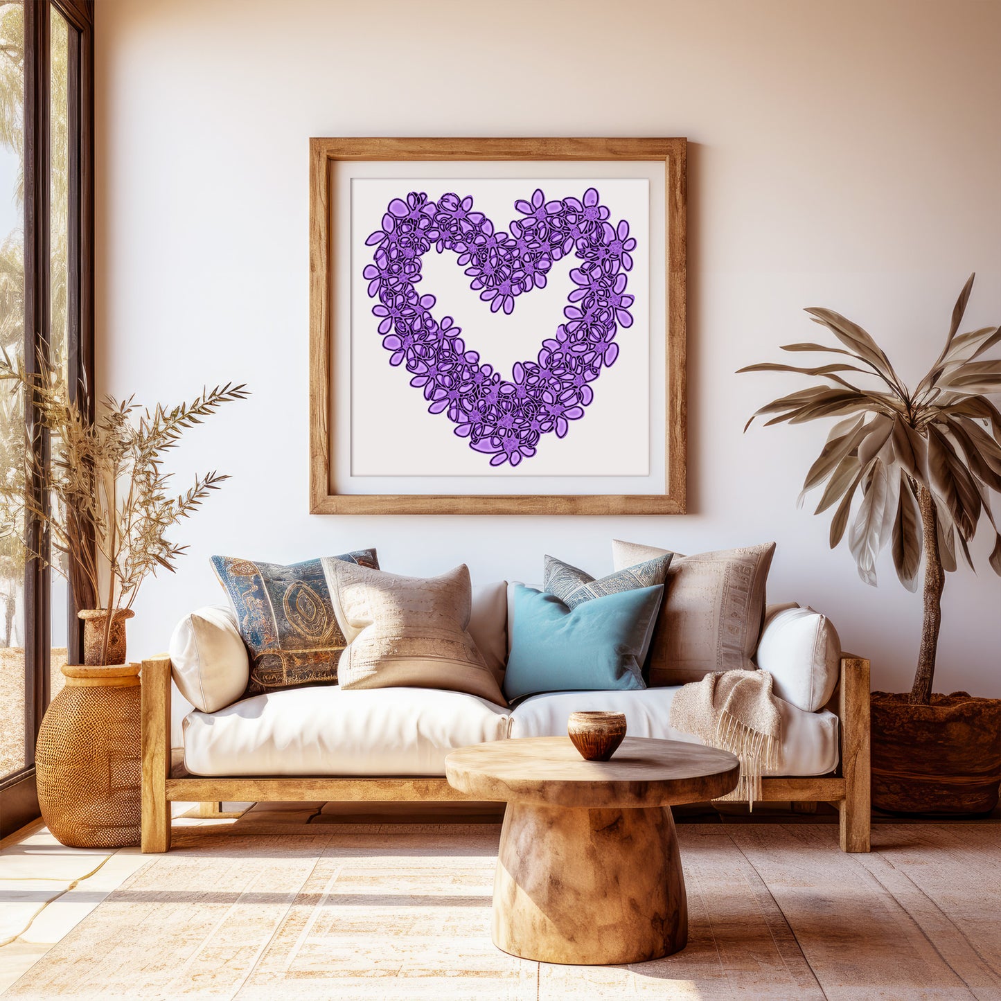 PURPLE SEAGLASS HEART floral art print