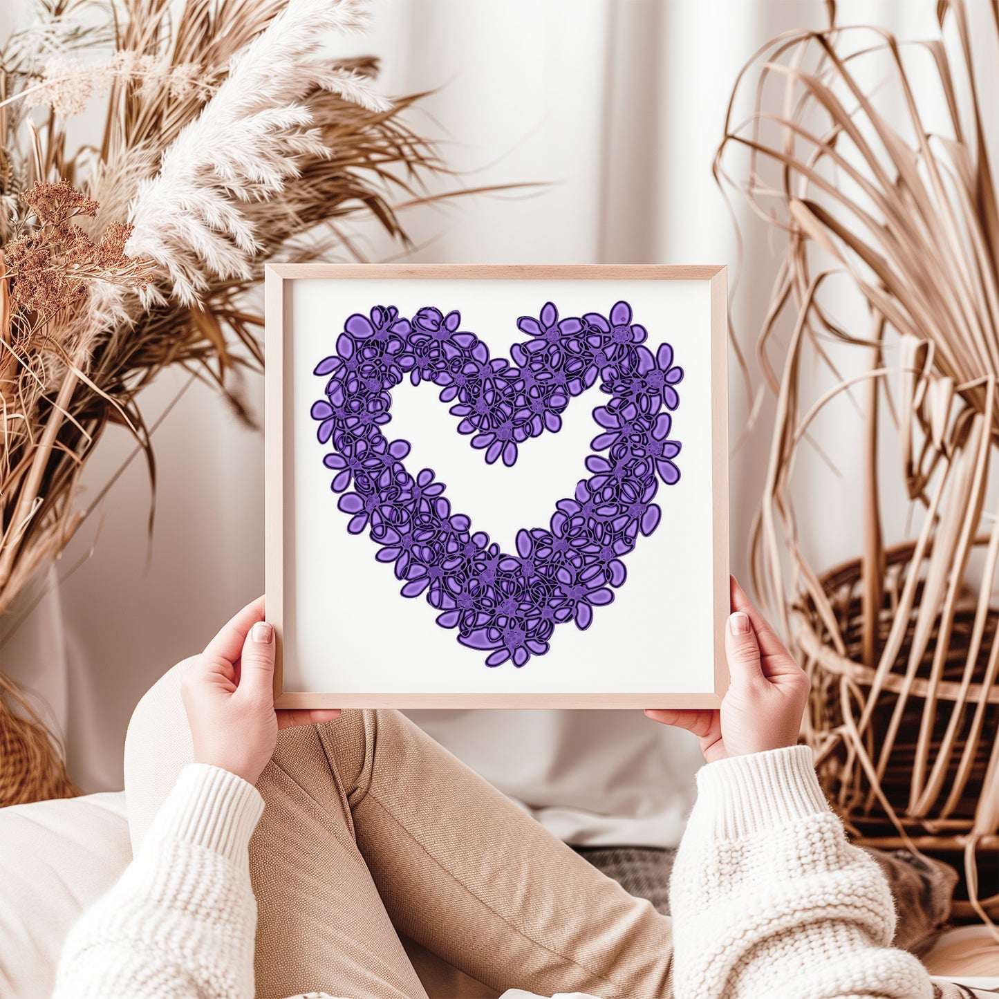 PURPLE SEAGLASS HEART floral art print