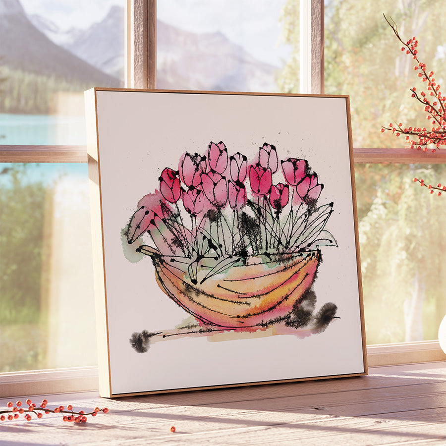 A TRUG OF TULIPS floral art print