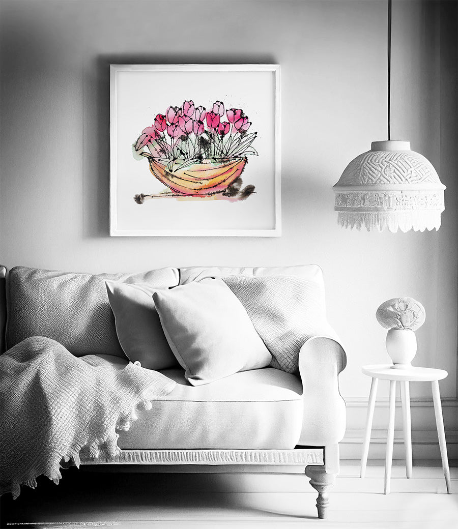 A TRUG OF TULIPS floral art print