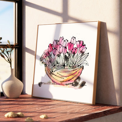 A TRUG OF TULIPS floral art print