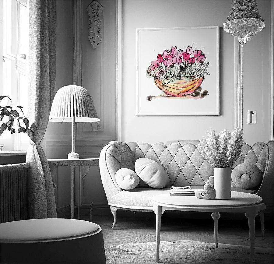 A TRUG OF TULIPS floral art print