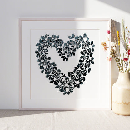 INKY BLUE HEART floral art print