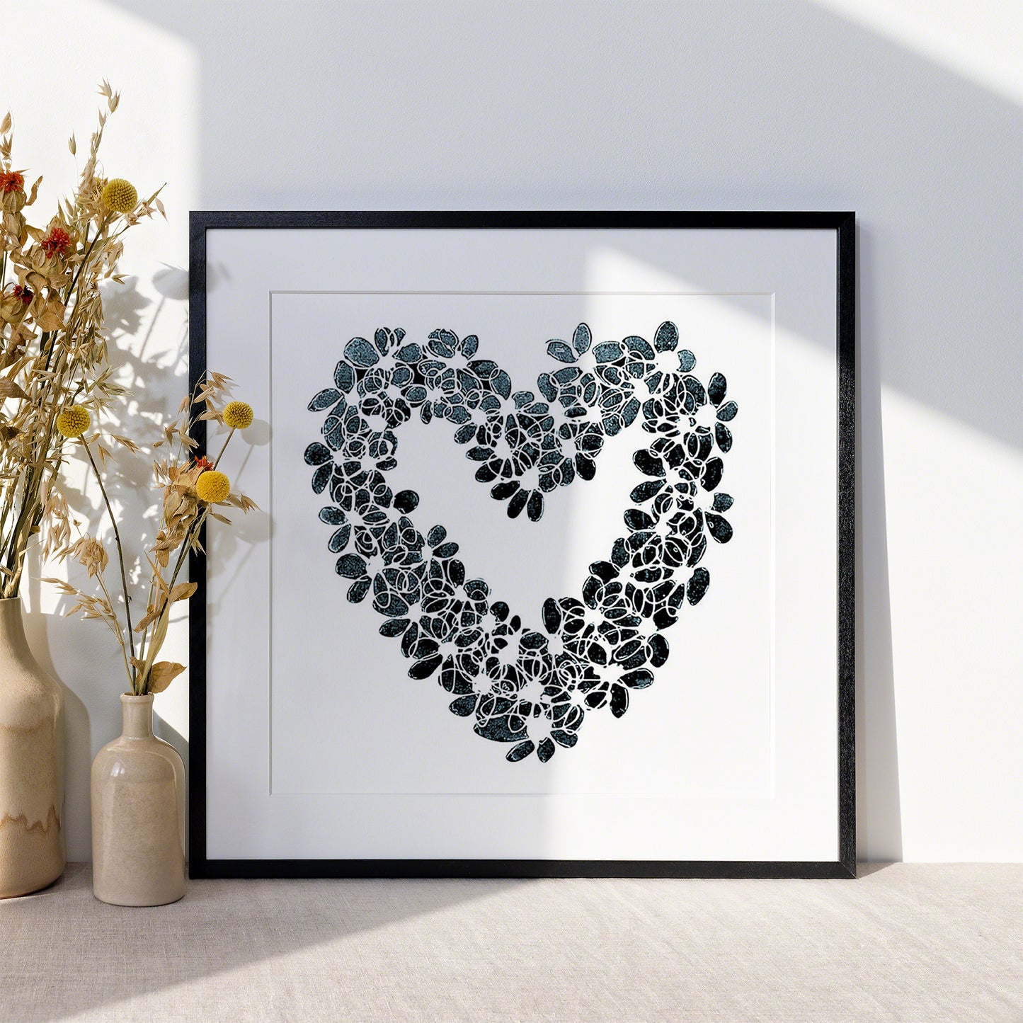 INKY BLUE HEART floral art print