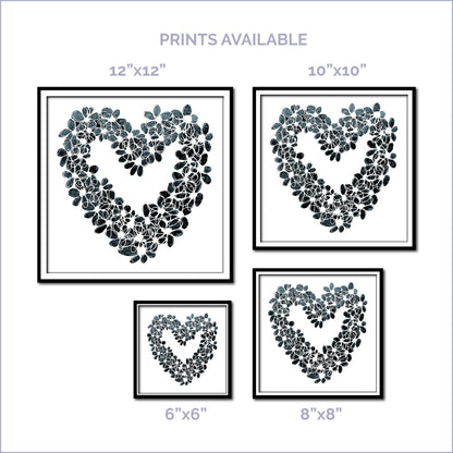 INKY BLUE HEART floral art print