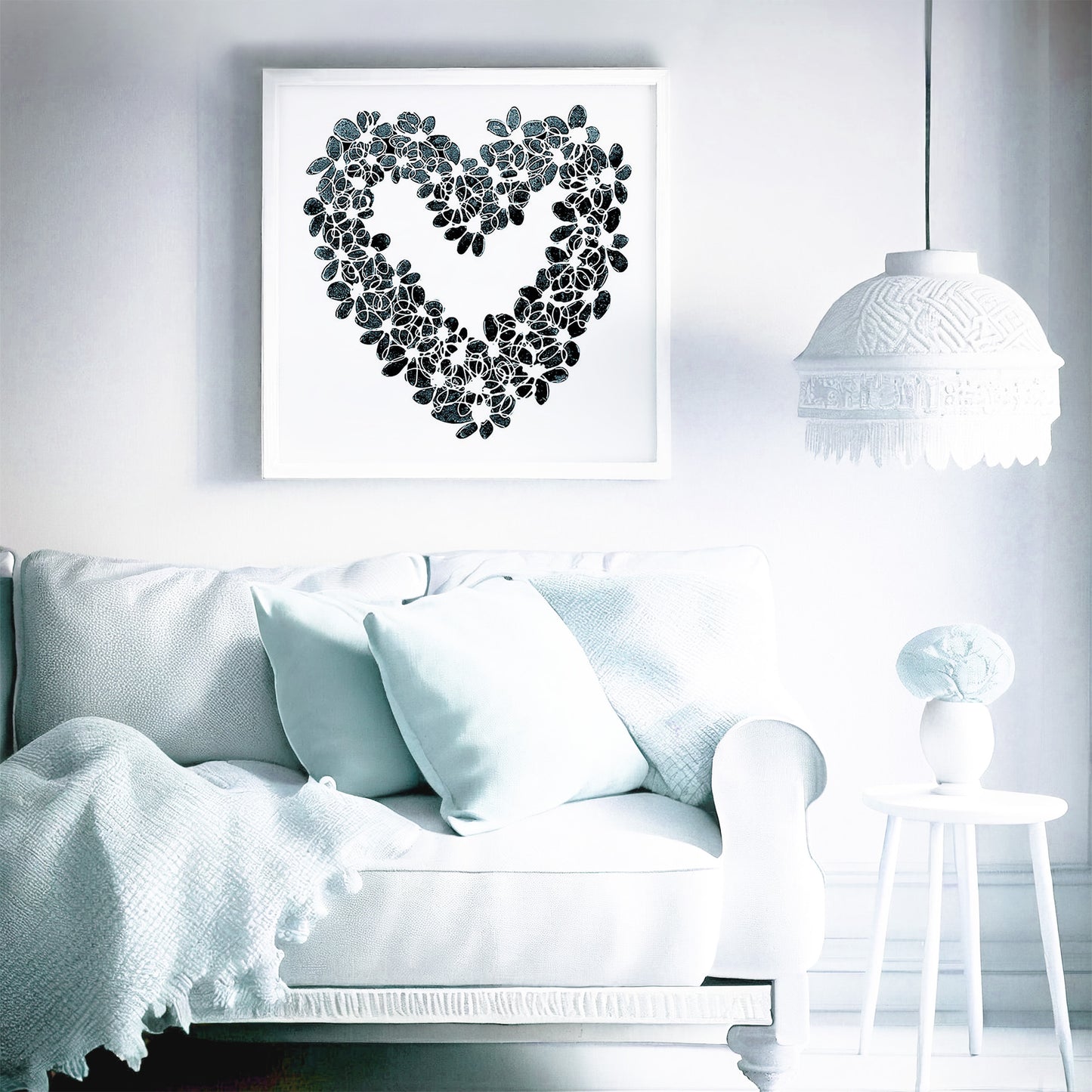 INKY BLUE HEART floral art print