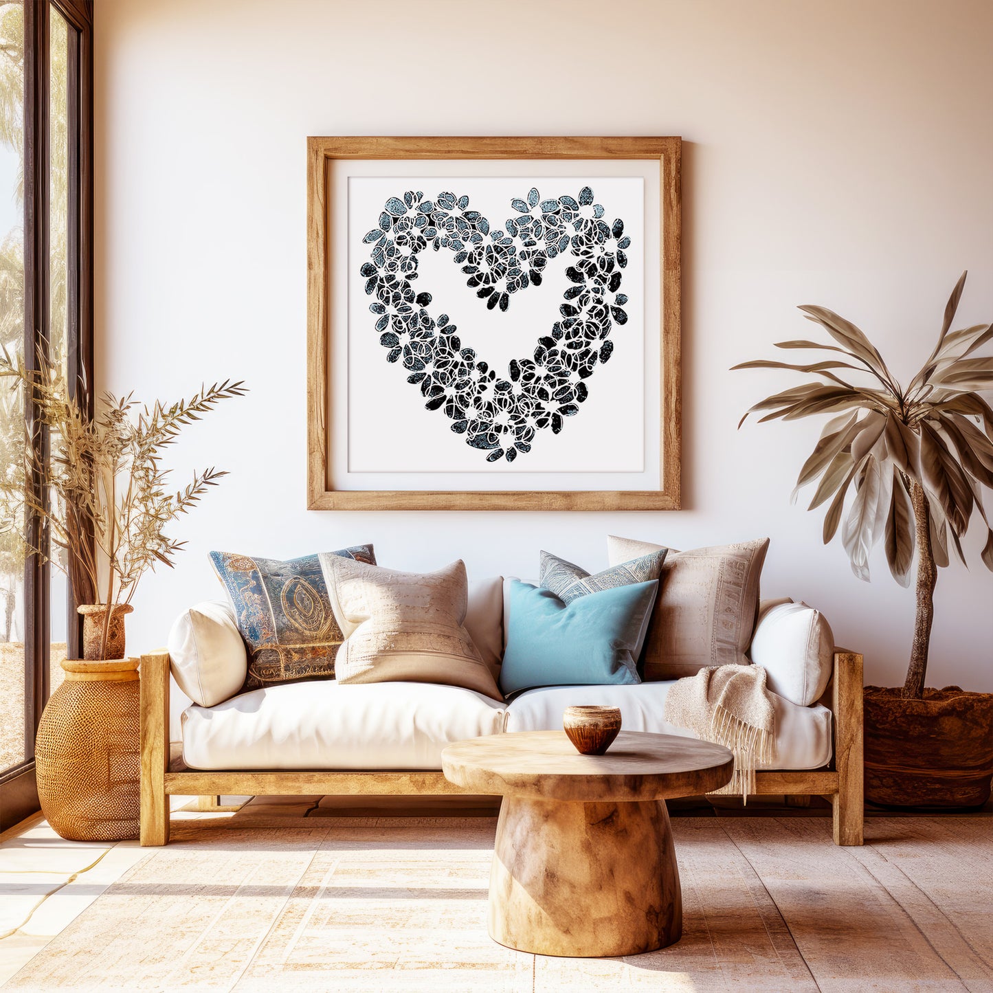 INKY BLUE HEART floral art print