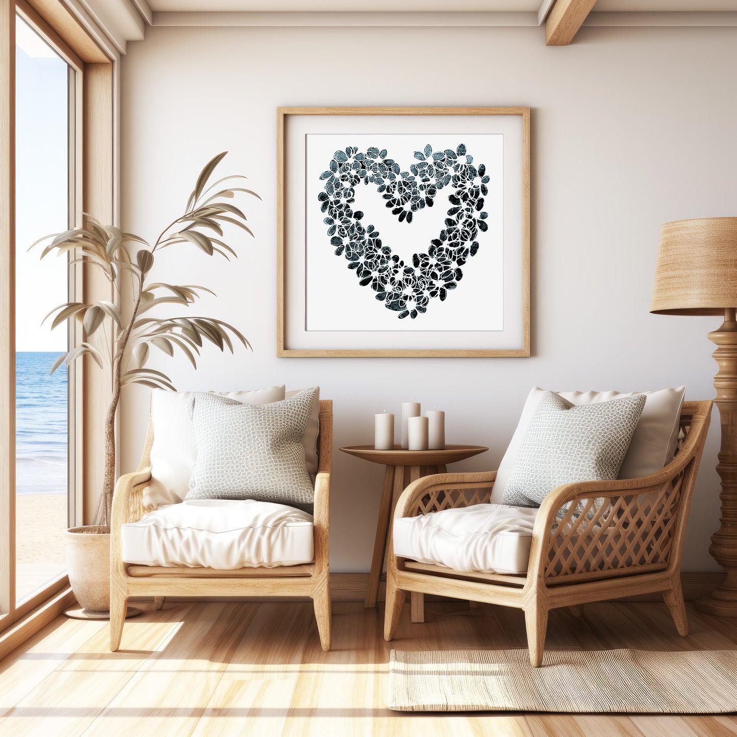 INKY BLUE HEART floral art print