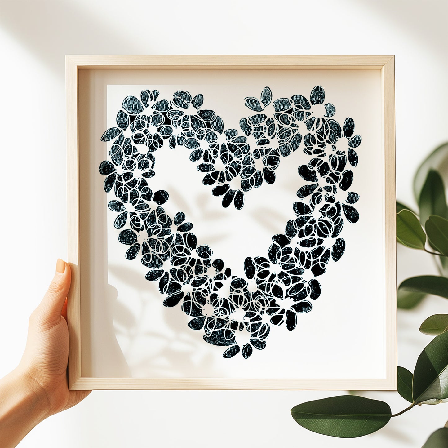 INKY BLUE HEART floral art print