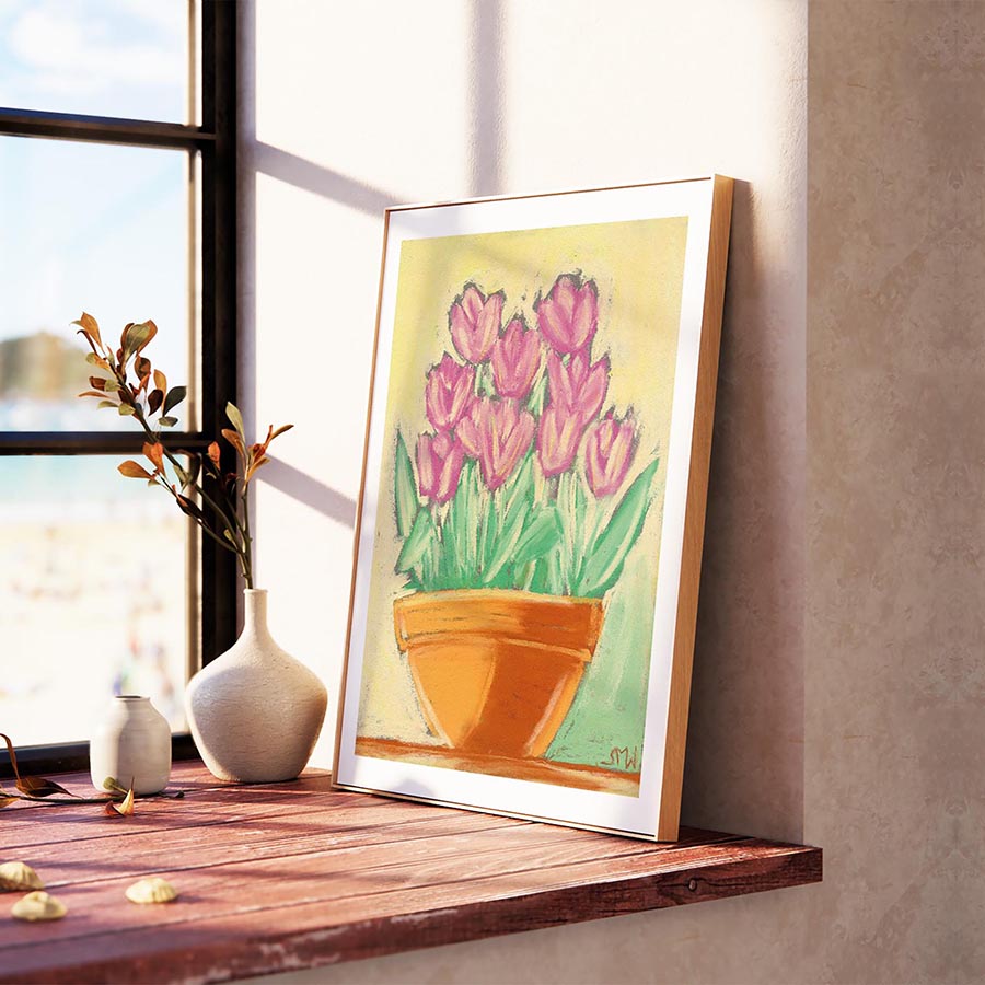 PINK TULIPS IN TERRACOTTA floral art print