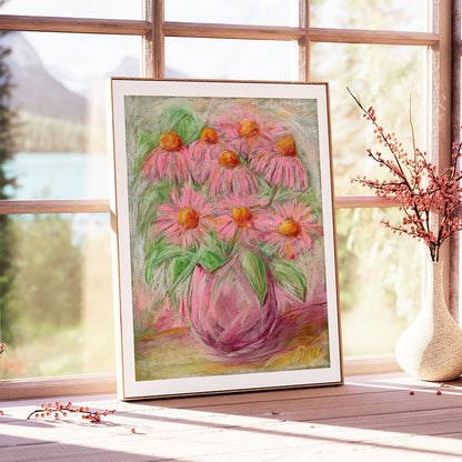 ECHINACEA IN A PINK VASE floral art print