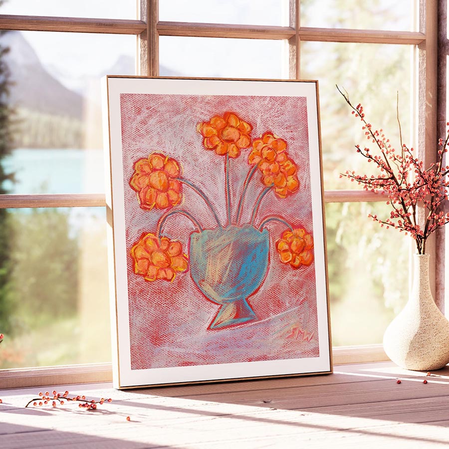 FUN FLOWERS IN A LUSTROUS VASE floral art print