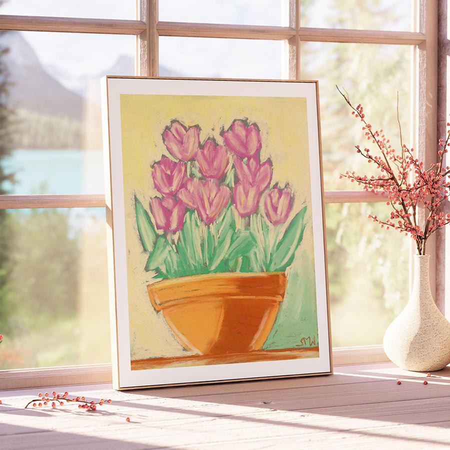 PINK TULIPS IN TERRACOTTA floral art print