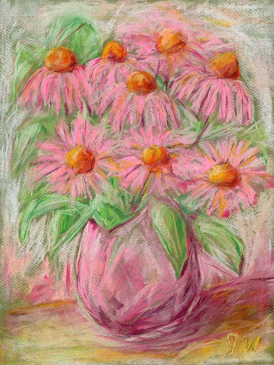 ECHINACEA IN A PINK VASE floral art print