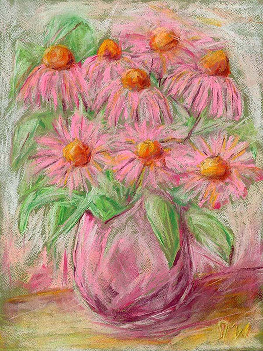ECHINACEA IN A PINK VASE floral art print