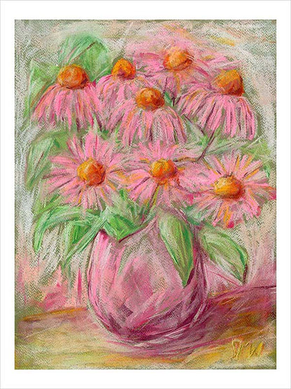 ECHINACEA IN A PINK VASE floral art print