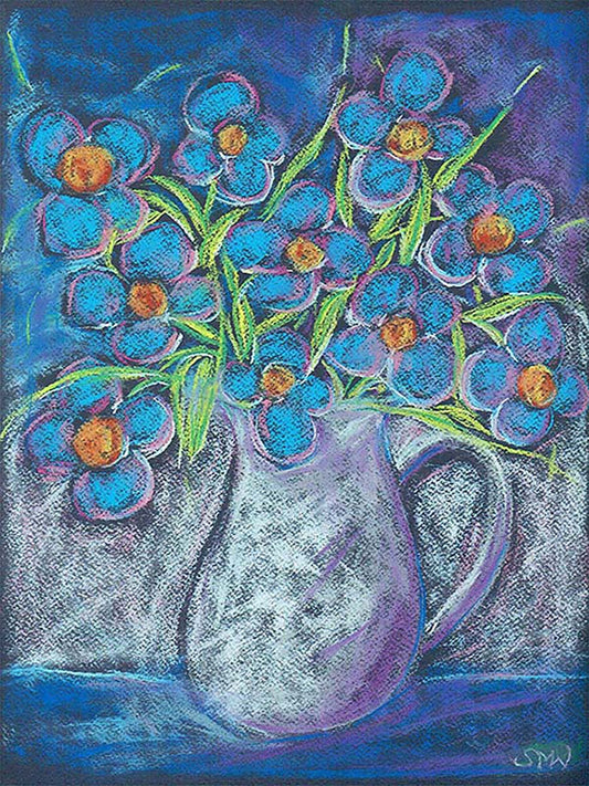 NIGHT FLOWERS IN A SILVER JUG floral art print