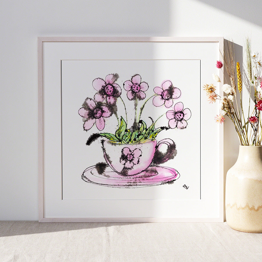 FLOWERY FROTHY COFFEE floral art print