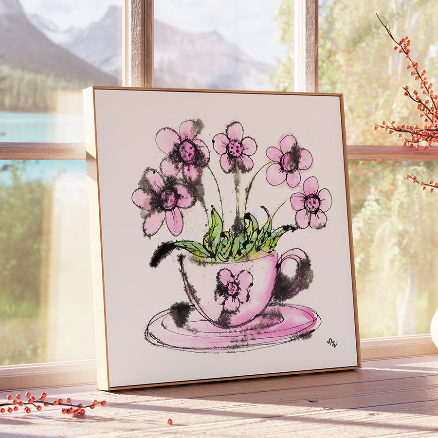 FLOWERY FROTHY COFFEE floral art print