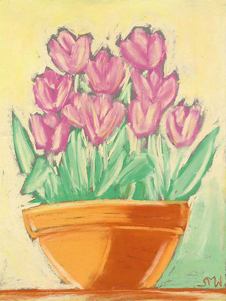 PINK TULIPS IN TERRACOTTA floral art print