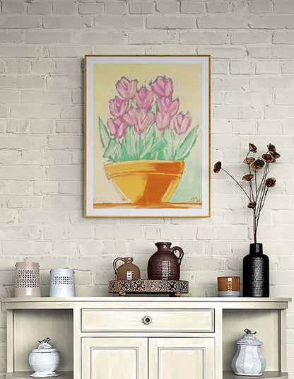 PINK TULIPS IN TERRACOTTA floral art print