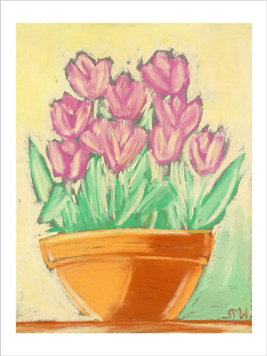 PINK TULIPS IN TERRACOTTA floral art print